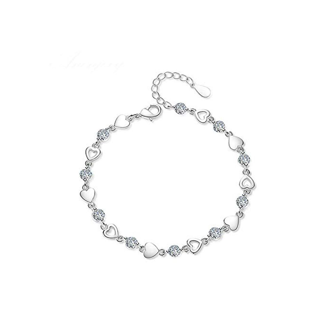 Moda 925 Plata Esterlina Amor Corazón Circón Pulseras para Mujeres Joyas De Cristal Pulseira Feminina 20 Cm