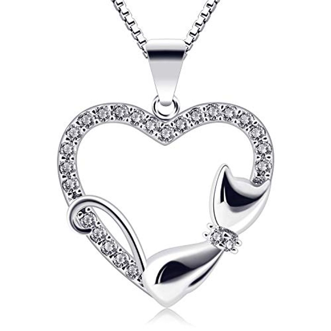 Lugar B.Catcher Corazón Collar Mujer Plata de Ley 925 Gato Colgante Navidad con