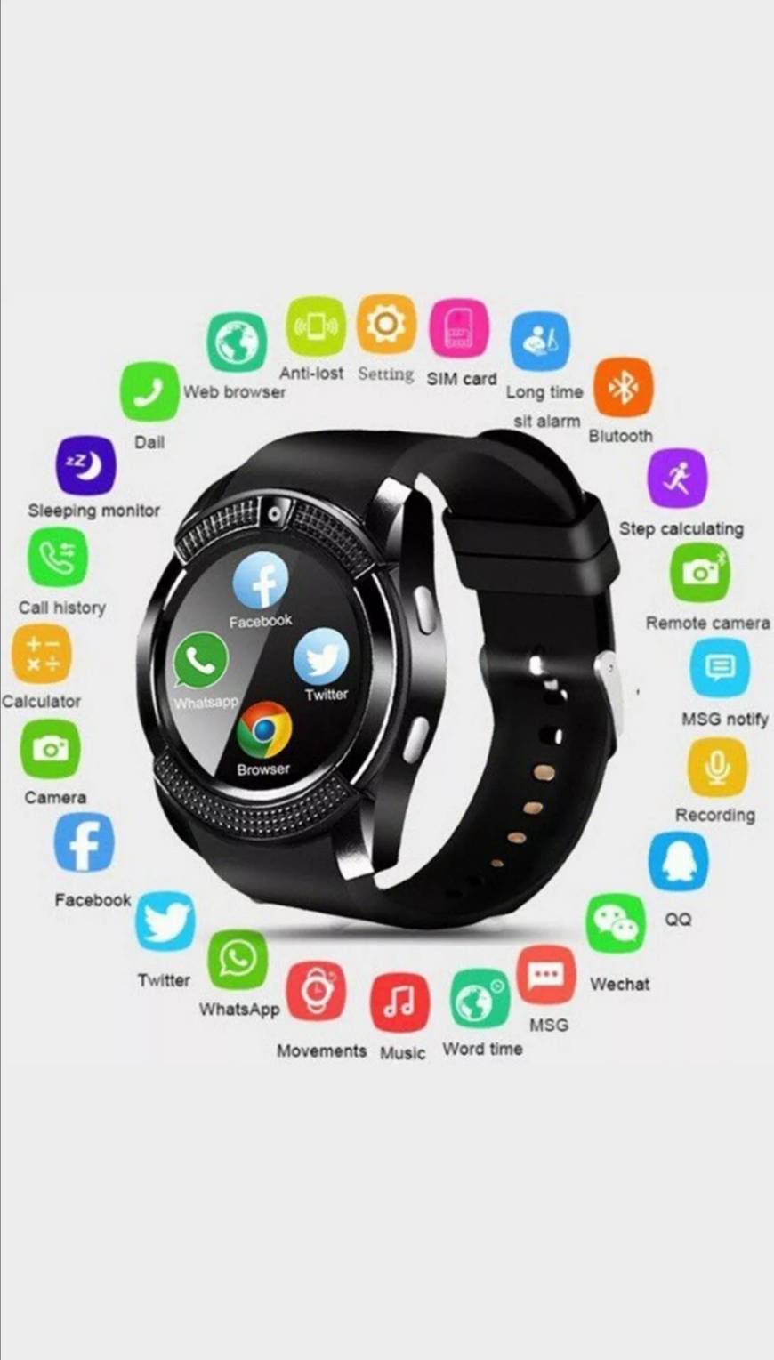 Fashion Smart Watch Bluetooth Waterproof V8 SIM Phone & Camera For A