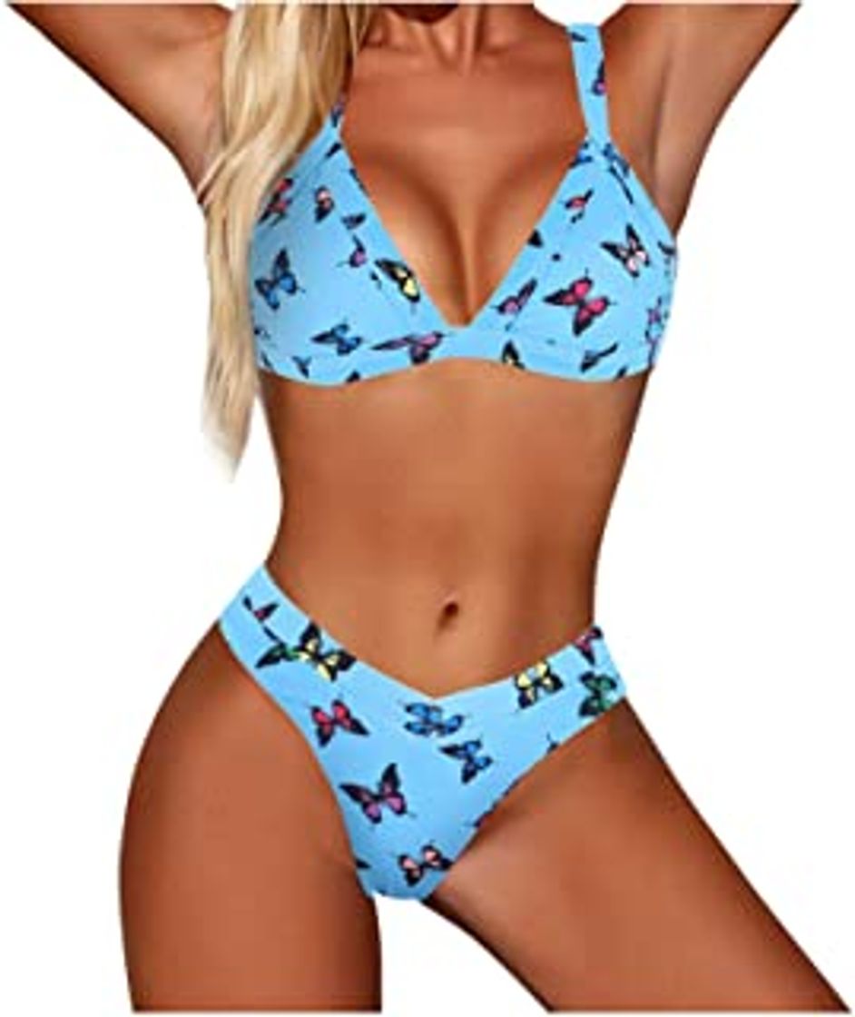 Fashion Yeahdor Conjunto de Traje para Actuación Ropa Erótico Vaquero Clubwear Traje Pole Dance Ropa de Playa Bikinis Brasileños Conjunto Azul M