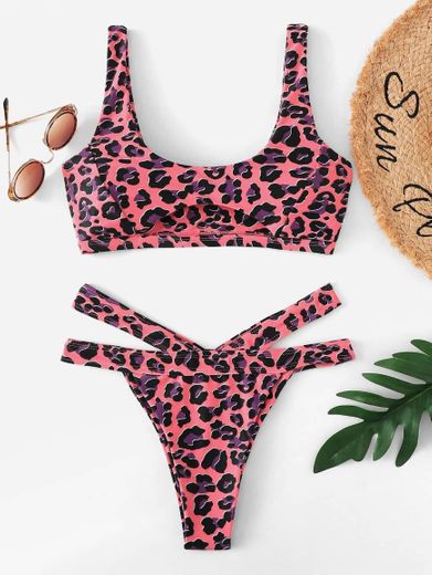 Bikini leopardo cor de rosa