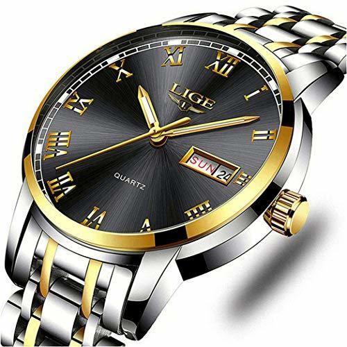 LIGE Relojes Hombre Acero Inoxidable Impermeable Cuarzo Analógico Reloj con Vestido de