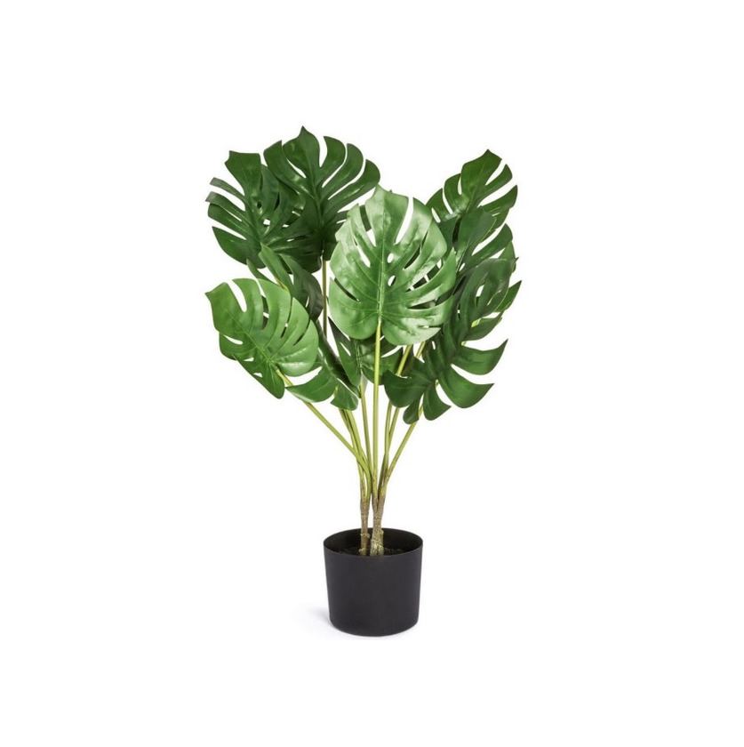 Planta artificial folhas vaso preto 