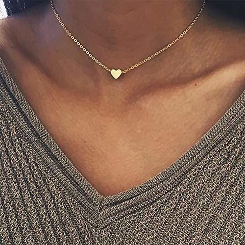 Moda Snner Collar Plateado Chapado en Oro con corazón