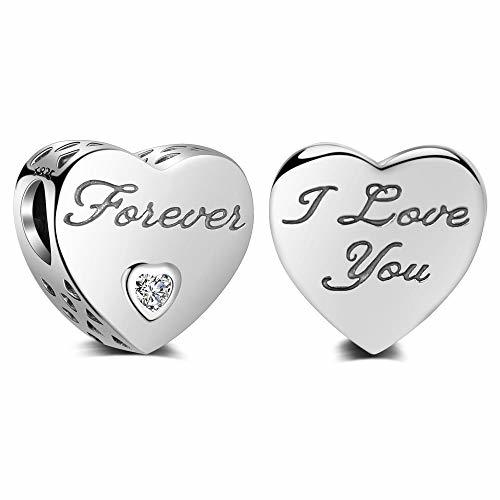 Abalorio de plata de ley 925 con texto en inglés"I Love You