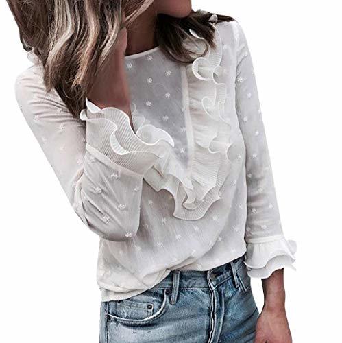 Social Moda Mujer Casual Encaje Sexy Lunares O Cuello Dulce Volante Camiseta Manga