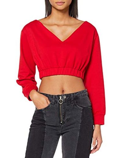 Neon Coco V-Neck Long Sleeve Cropped Sweater Camiseta de Manga Larga, Rojo