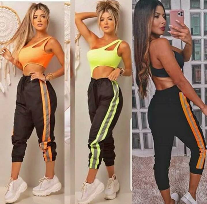 Fashion CALÇA CORTA VENTO FEMININA NEON TUMBLR 💚