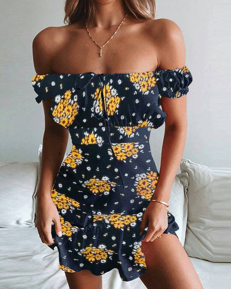 Product Off Shoulder Ruffles Floral Print Dress