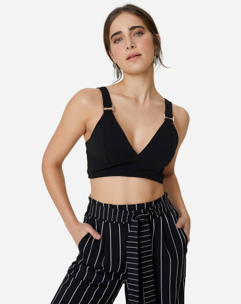 Fashion BLUSA CROPPED COM ALÇAS E DECOTE PRETO