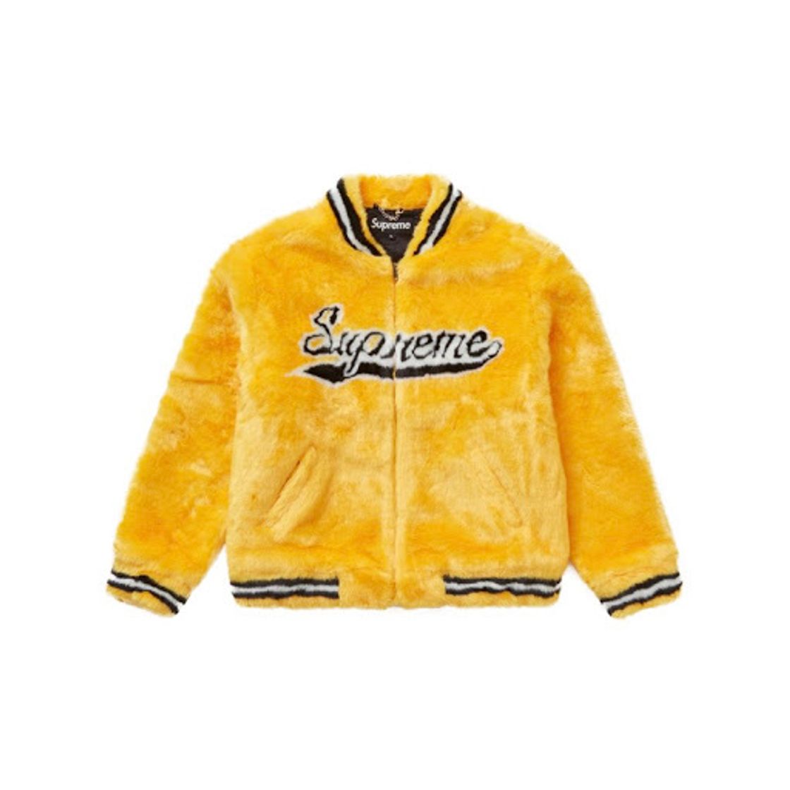 Social  Supreme Faux Fur Varsity Jacket Yellow 