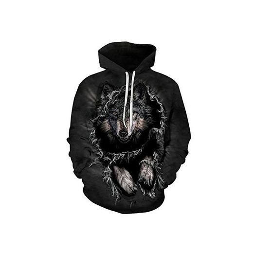 Mountain Wolf Hoodies 3D Hombres Sudadera con Capucha Pullover Cool Animal Print