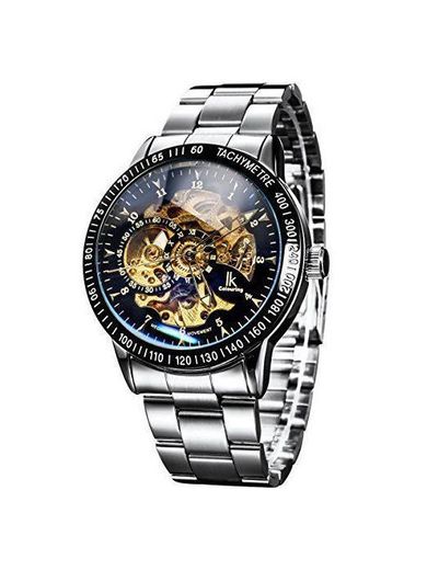 Alienwork IK Reloj Mecánico Automático Relojes Automáticos Hombre Mujer Acero Inoxidable Plata