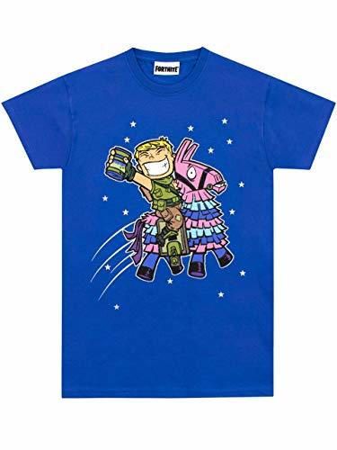 Fortnite Camiseta de Manga Corta para niños Llama Azul 12-13 Años