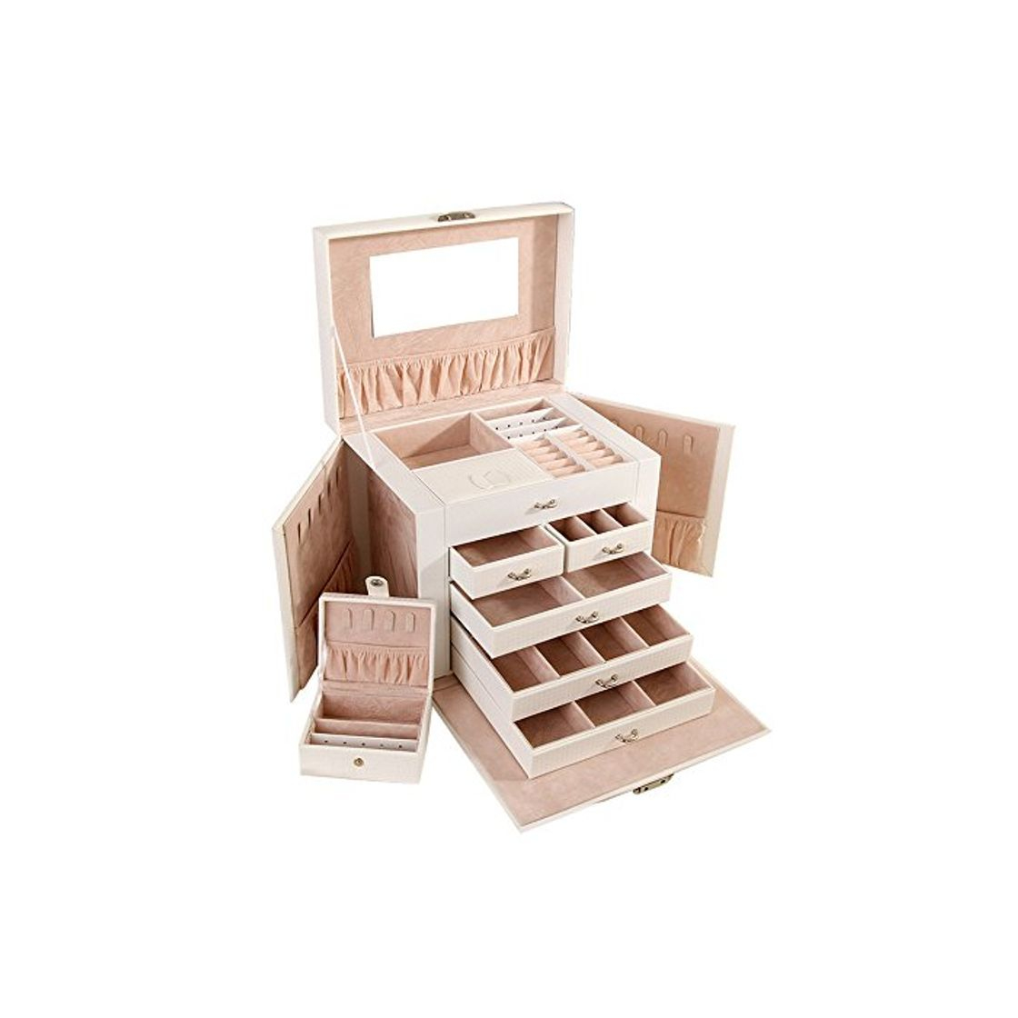 Asvert Caja joyerías Organizador de Joyerías con Espejo 26.5 x 19.8 x