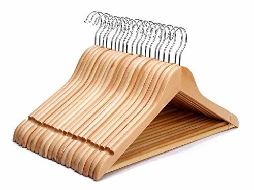 Places RelianceUK 20 Perchas de Madera Resistentes para Ropa con Barra Redonda para