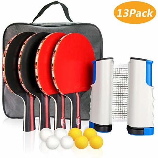 Xddias Conjunto de Tenis de Mesa con Red, 4 Raquetas
