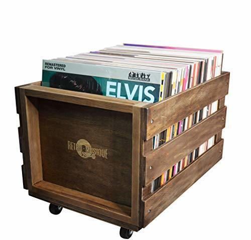 Cajón de Almacenamiento de Registro de LP de madera en Ruedas para