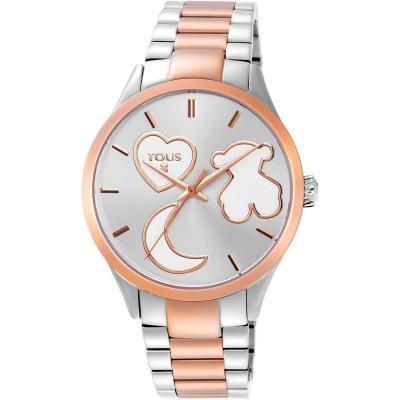 Reloj tous digital D-Bear de acero IP rosado con correa de Silicona