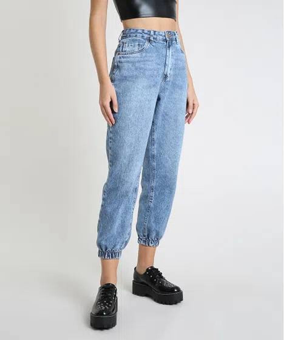 Fashion calça jeans feminina mom jogger cintura super alta com bolso