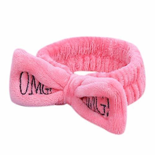 Belleza ecmqs - Banda de Cabello para Mujeres/niñas Spa diadema Large Bowknot Mignon letras OMG