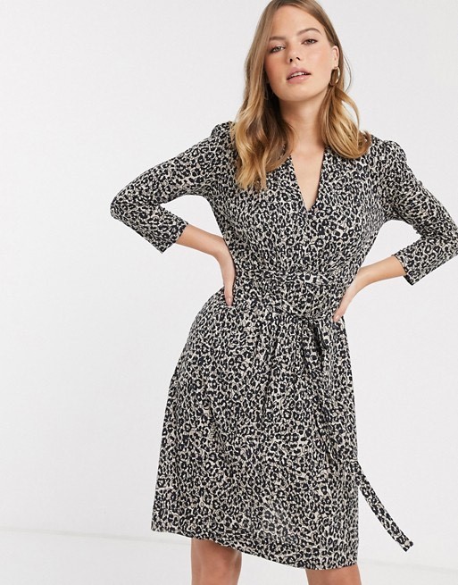 French Connection Brunella leopard print tie waist dress