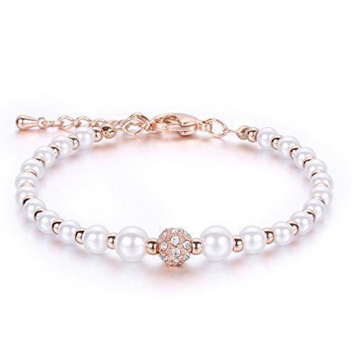 Social jkgem White Pearl Swaro vki Cristal Mujeres ajustables pulsera Rose Gold