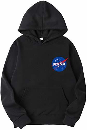 Social OLIPHEE Sudaderas con Capucha Color Sólido con Logo de NASA para Fanáticos