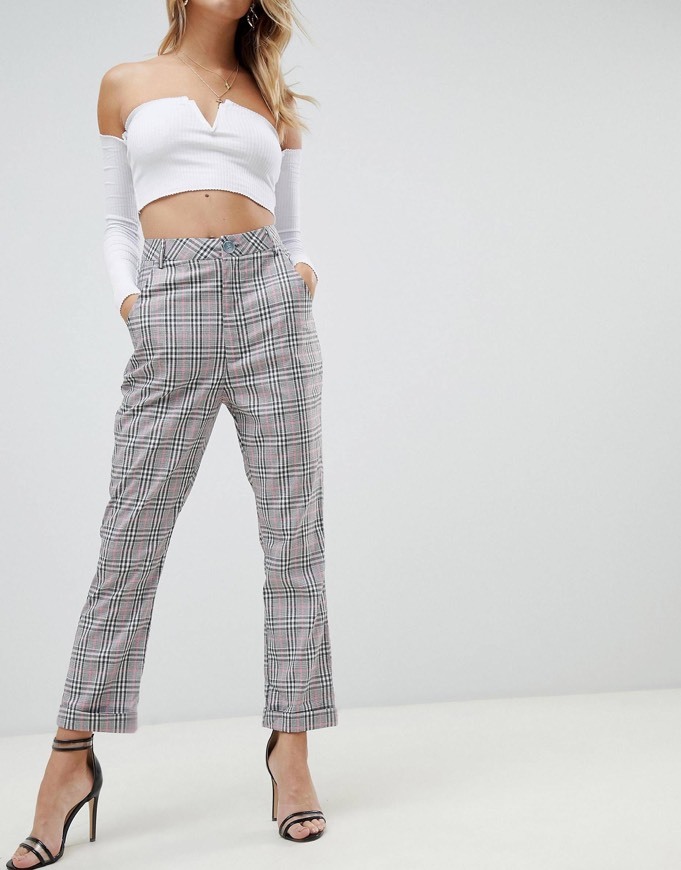 Social Pantalón cuadros grises y rosas
