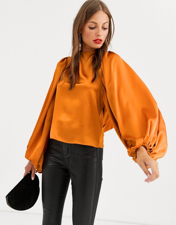Social Blusa con volumen en color naranja