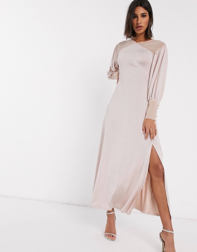 Social Vestido largo de satén clásico blush