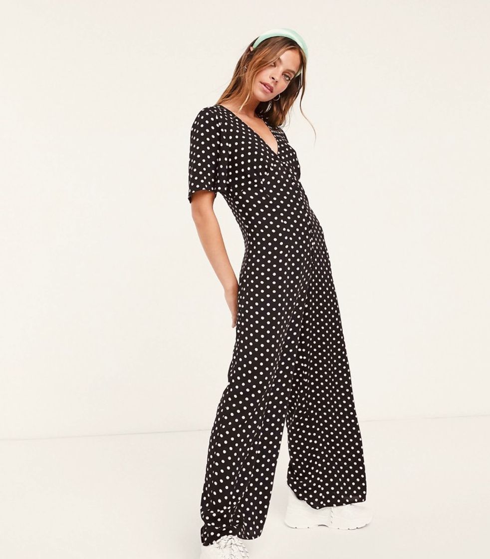Miss Selfridge Petite spot jumpsuit in black
