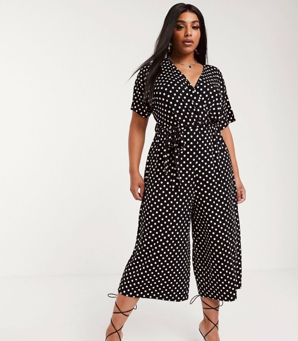 Product Boohoo Plus exclusive culotte jumpsuit in black polka dot