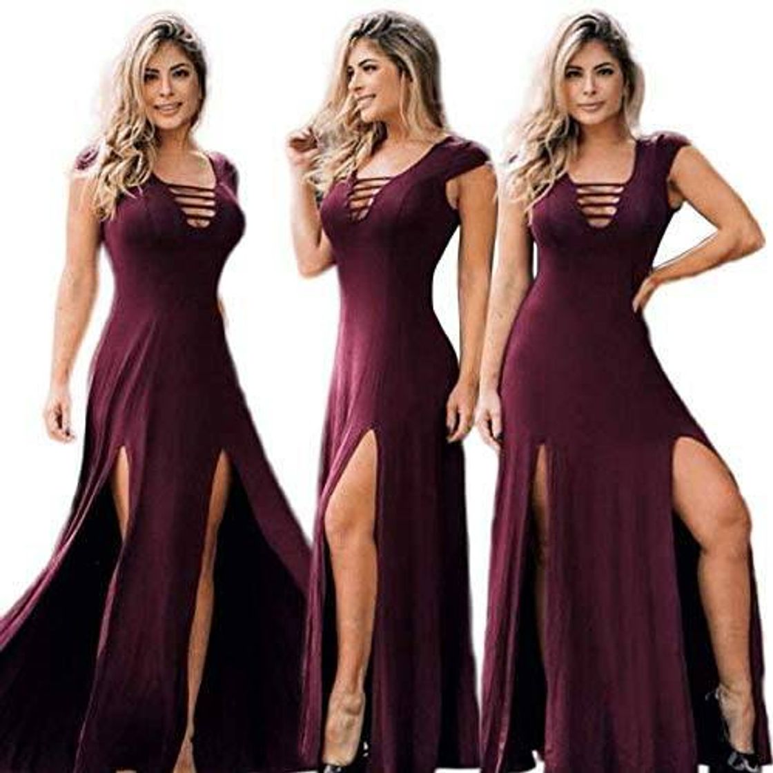 Social Vestido Feminino Social Formatura Festa Casual Fenda Decote 