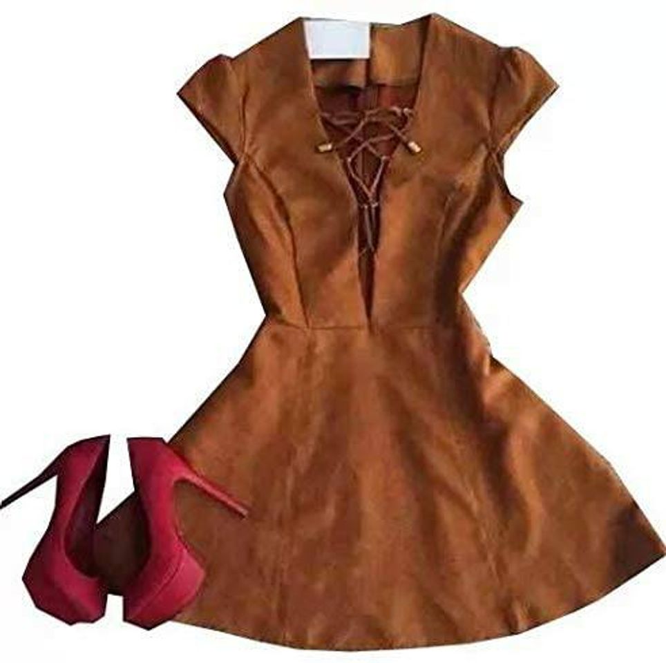 Social VESTIDO LINDO DE SUEDE COM DECOTE TRANÇADO

