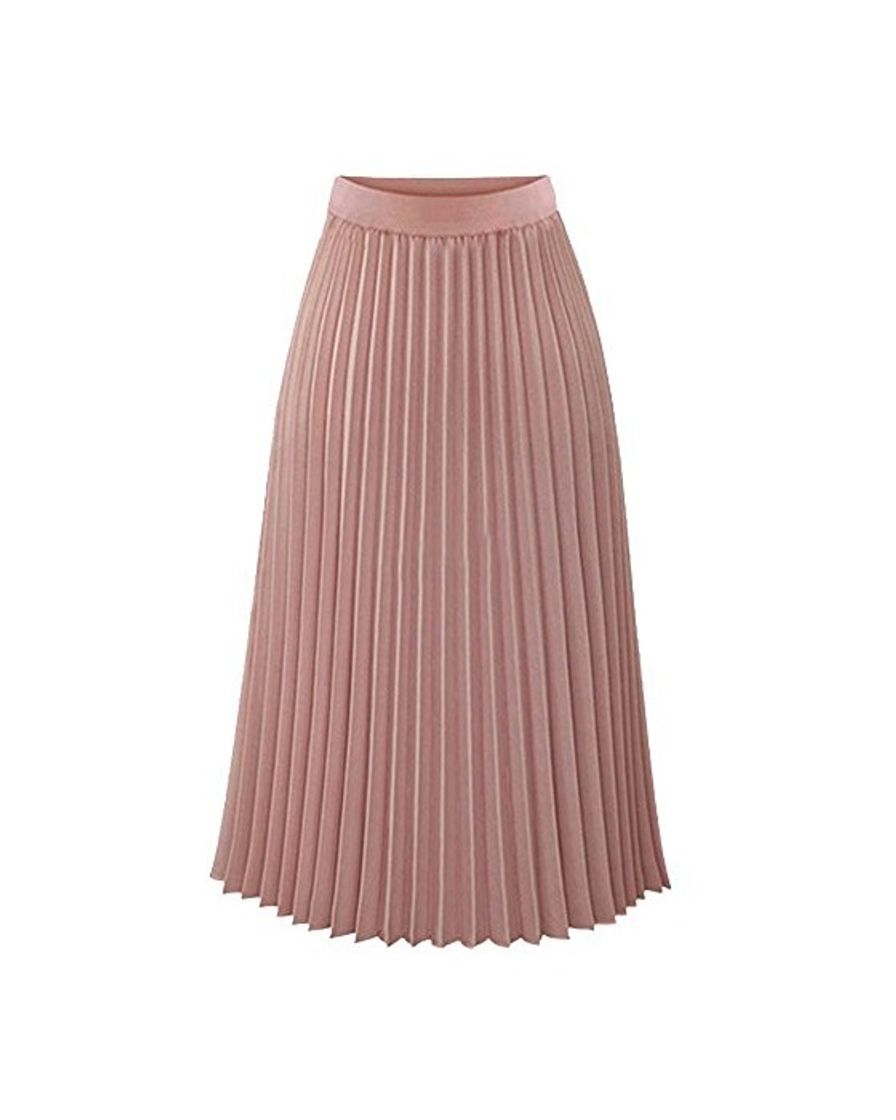 Social Mujer Falda Larga Maxi De Gasa Chiffon En Estilo Playa Vacaciones Falda Plisada Pink XL