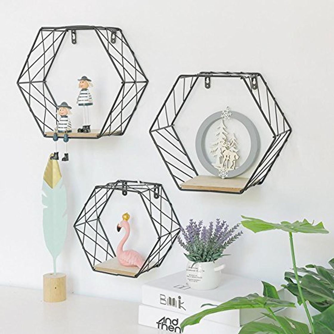 Social Estante de pared de hierro geométrico hexagonal para colgar en la pared