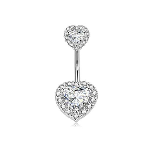 Crdifu Corazón Anillo de Ombligo Acero Inoxidable con Tapa CZ Barras de Barra de Ombligo 14G Joyas de Piercing