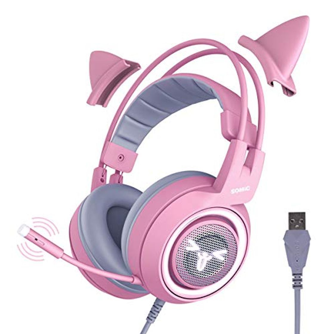 Lugares Somic g951rosa Parte Auriculares, Color Rosa Cat de oído Auriculares con virtuell