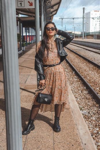 Social Vestido comprido com estampado e laço 