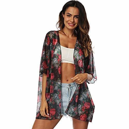 Voqeen Mujer Gasa Chal Impresión Cárdigan Floral Boho Verano Cubrir Blusa Ropa