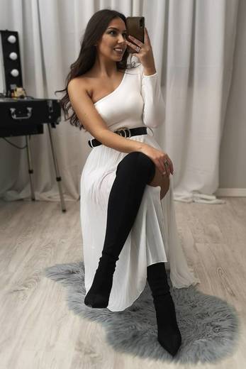 White dress with belt