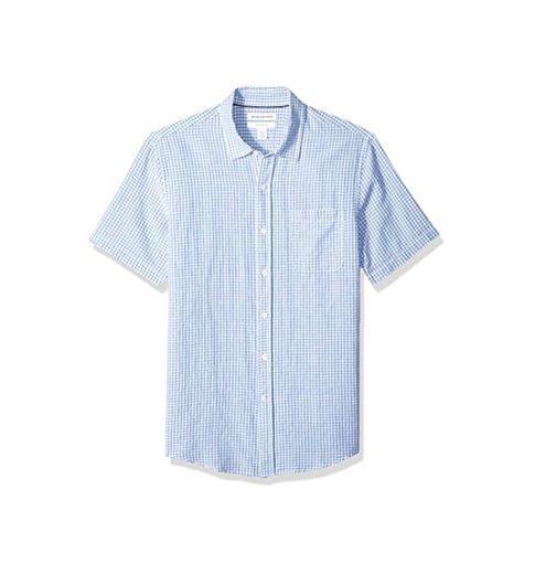 Amazon Essentials - Camisa de lino a rayas, de manga corta y