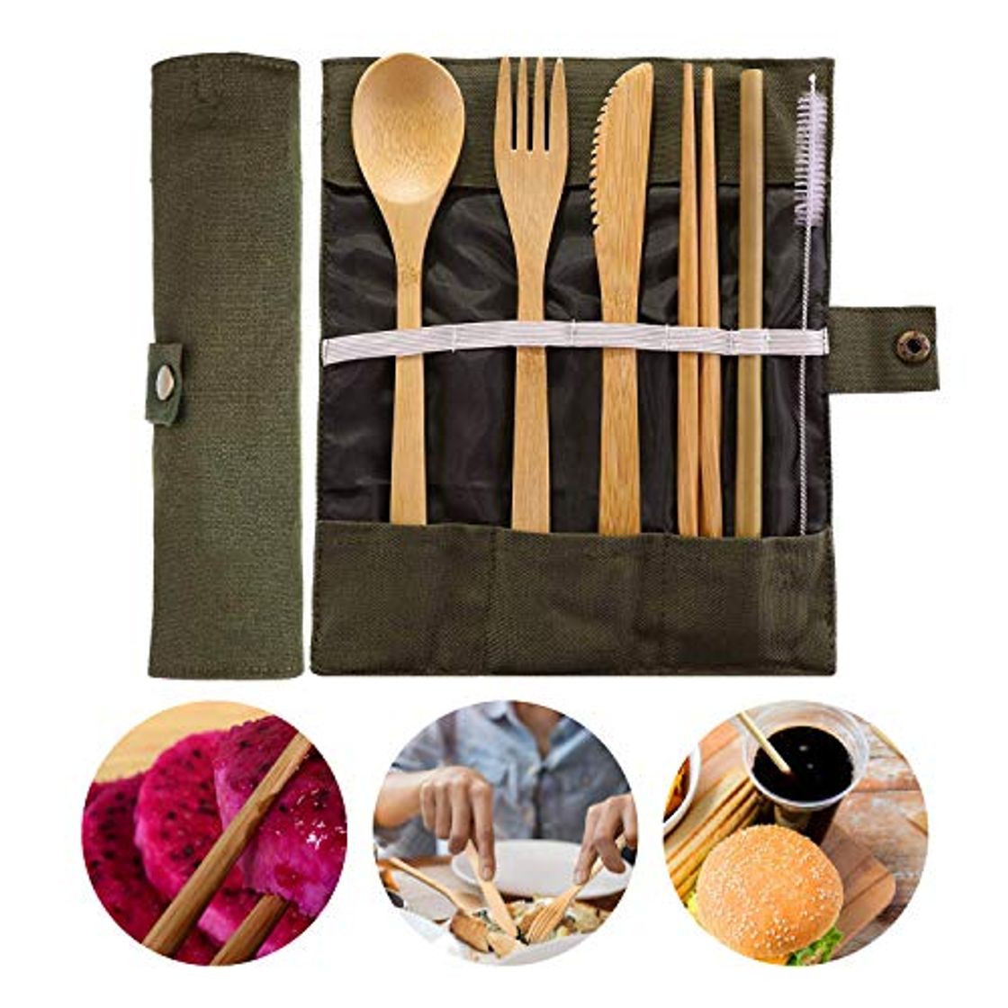 Place JZZJ Bamboo Travel Utensils Bamboo Cutlery Set Camping Cutlery with Knife