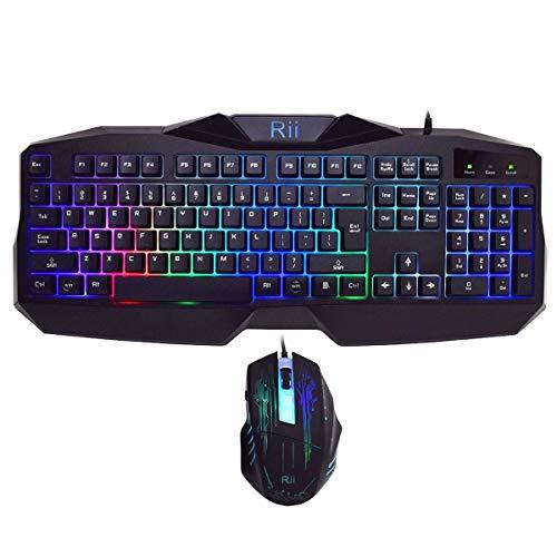 Electronic Teclado Gaming Rii RM400 Combo Rainbow Retroiluminación ,Teclado y Ratón con Cable,ratón