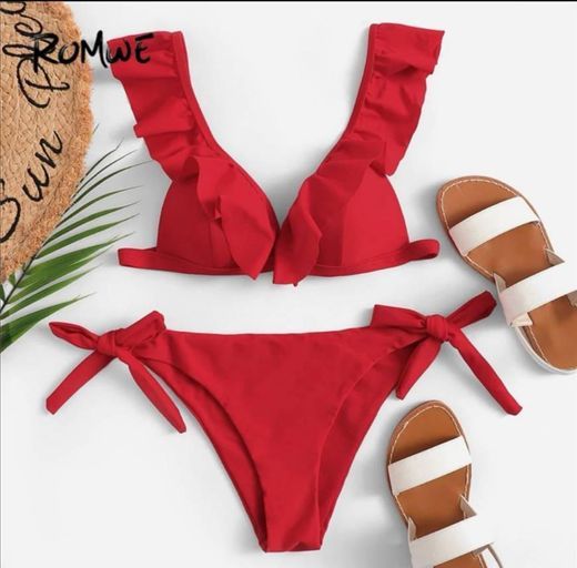 Social Biquíni vermelho Romwe 