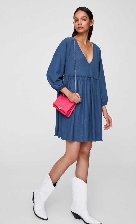 Social Vestido com folhos e pregas 
