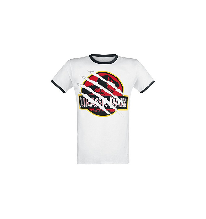 Fashion Jurassic Park Ripped Logo Camiseta Blanco-Negro L