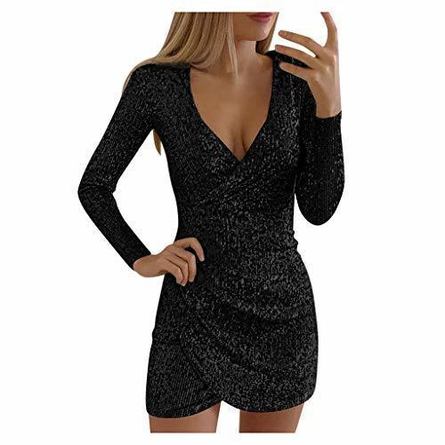 Fashion Mujer Vestidos de Fiesta Elegante con Purpurina Brillo V-Cuello Casual Vestido de