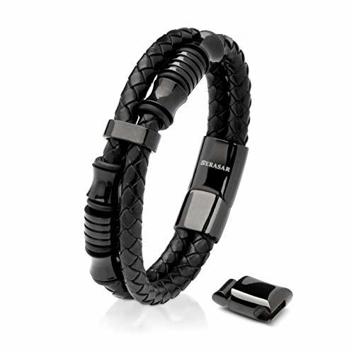 Place SERASAR 17cm Negro Pulsera de Cuero Hombre Chico Pulseras Hombres Brazalete Brazaletes